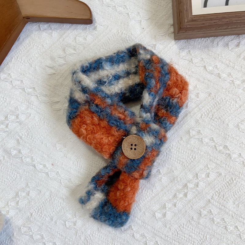 Plaid Pattern Buttoned Fleece Dog Cat Scarf