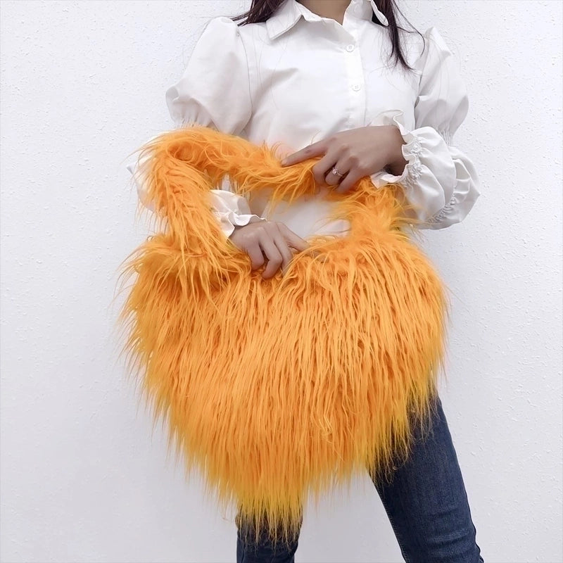 Women's Medium Winter Spring Autumn Tan Wool Streetwear Heart-shaped Bag