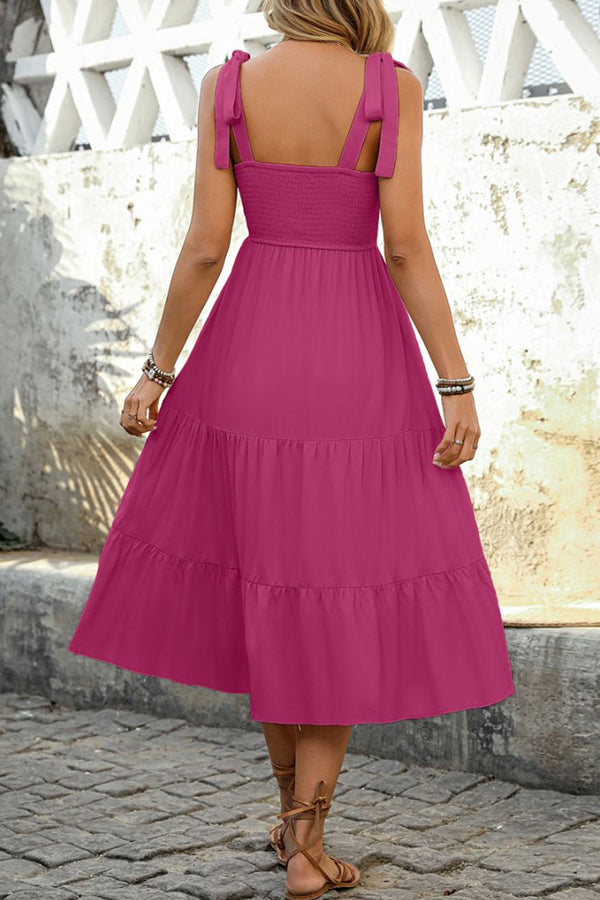 Bohemia Print Fashion Tie Shoulder Casual Dress