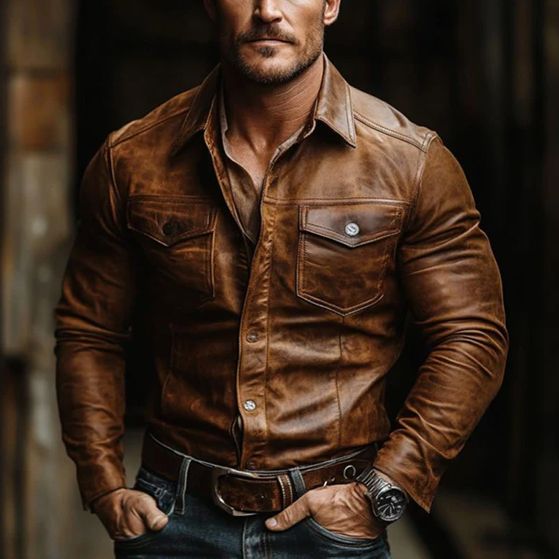 Men's Classic Vintage Casual Slim Fit Leather Pocket Jacket