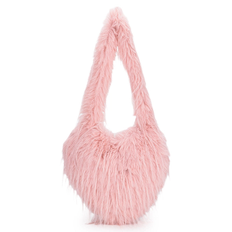 Women's Plush Heart Shape Solid Color Basic Classic Style Heart-shaped Magnetic Buckle Shoulder Bag