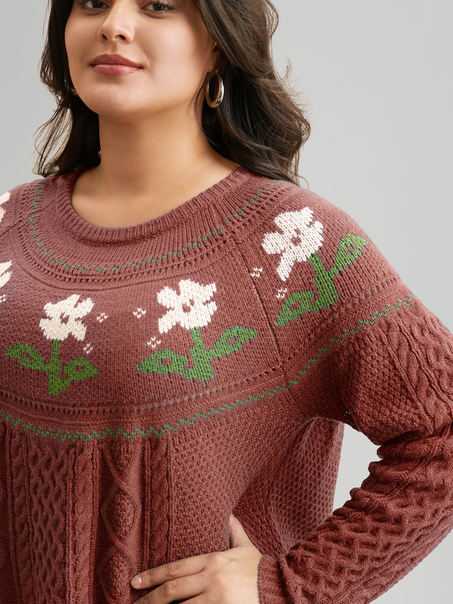 Floral Jacquard Raglan Sleeve Pullover