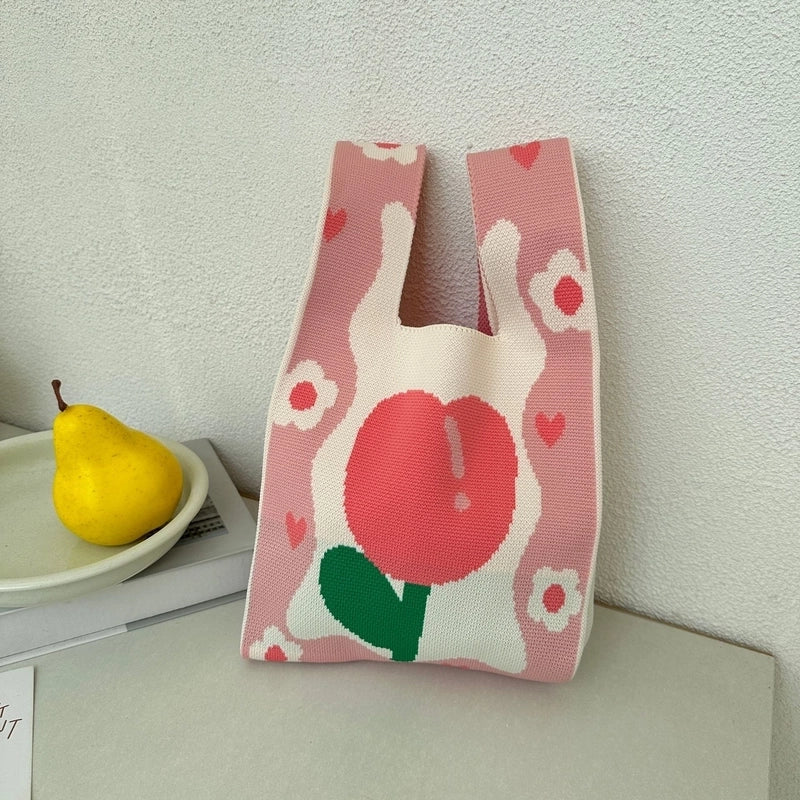 Women's Small Polyester Floral Tulip Streetwear Square Open Handbag