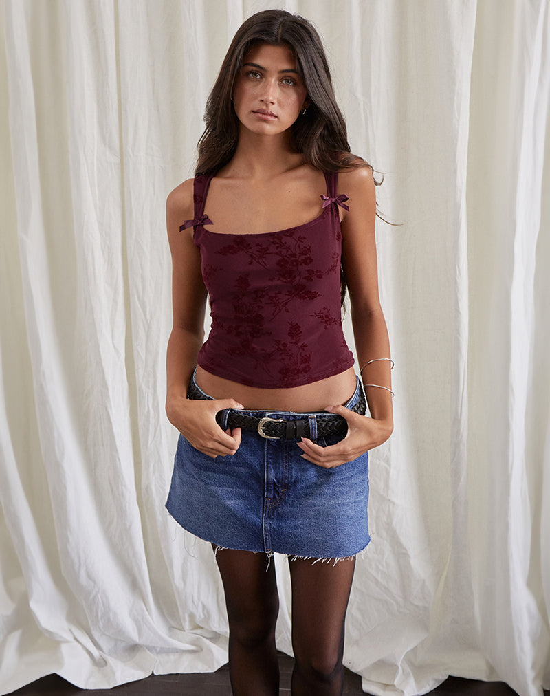 Jiniso Vest Top in Botanical Flower Flock Maroon