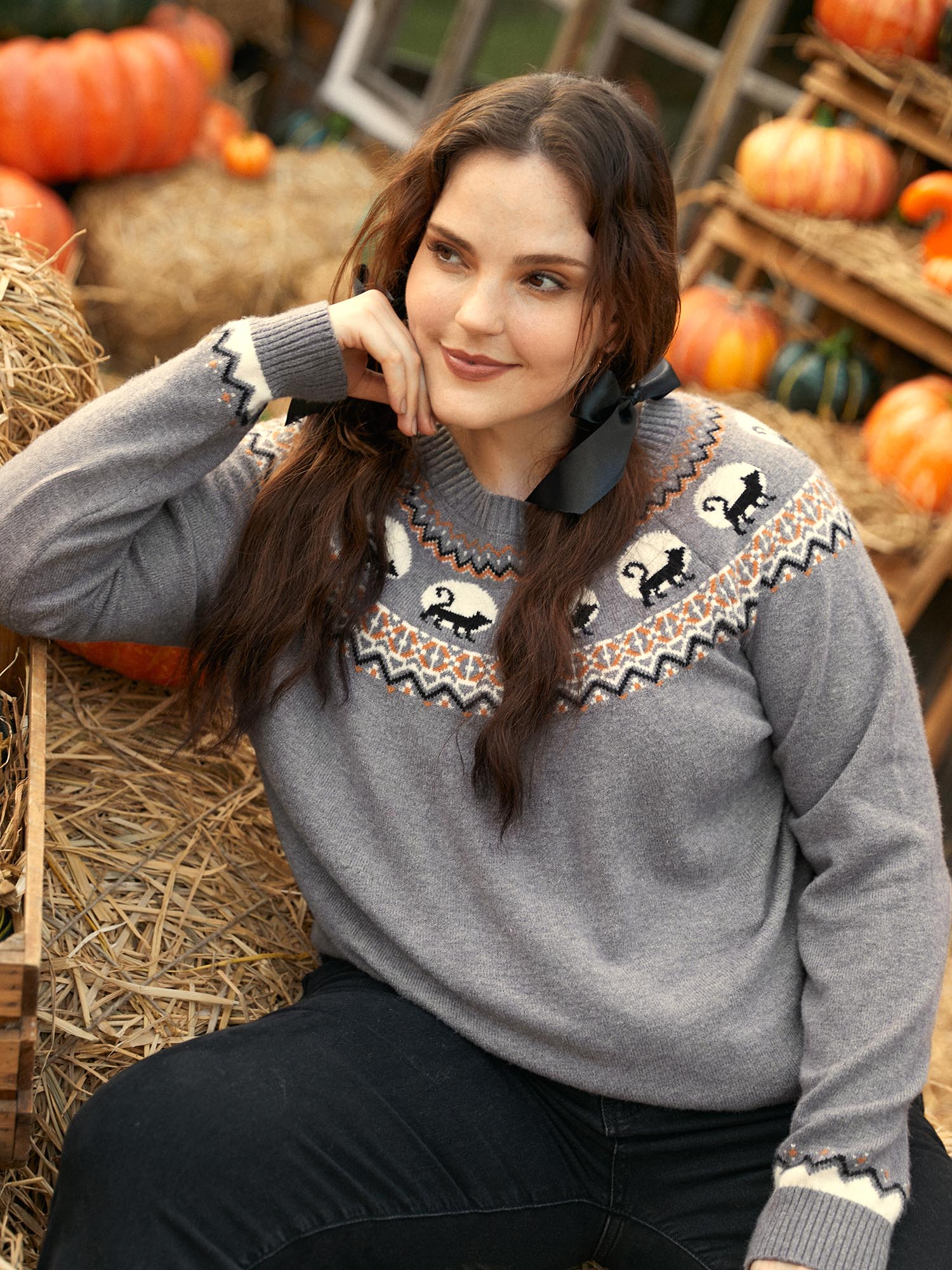 Supersoft Essentials Wicked Cat Fair Isle Yoke Printed Pullover