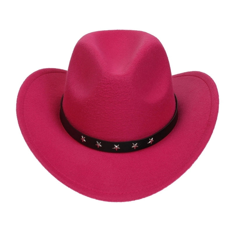 Tibetan Western Denim Top Hat Spring And Autumn New Jazz Hat Big Brim Five-pointed Star Belt Accessories Felt Hat For Men And Women