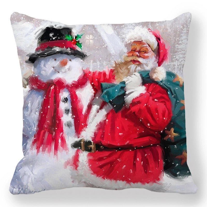 Christmas Pastoral Santa Claus Elk Cotton Pillow Cases Couch & Sofa Decor