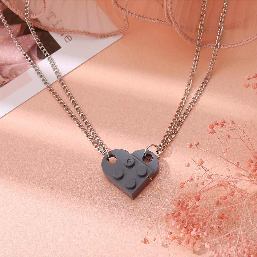 2 Pcs Lego Heart Necklaces