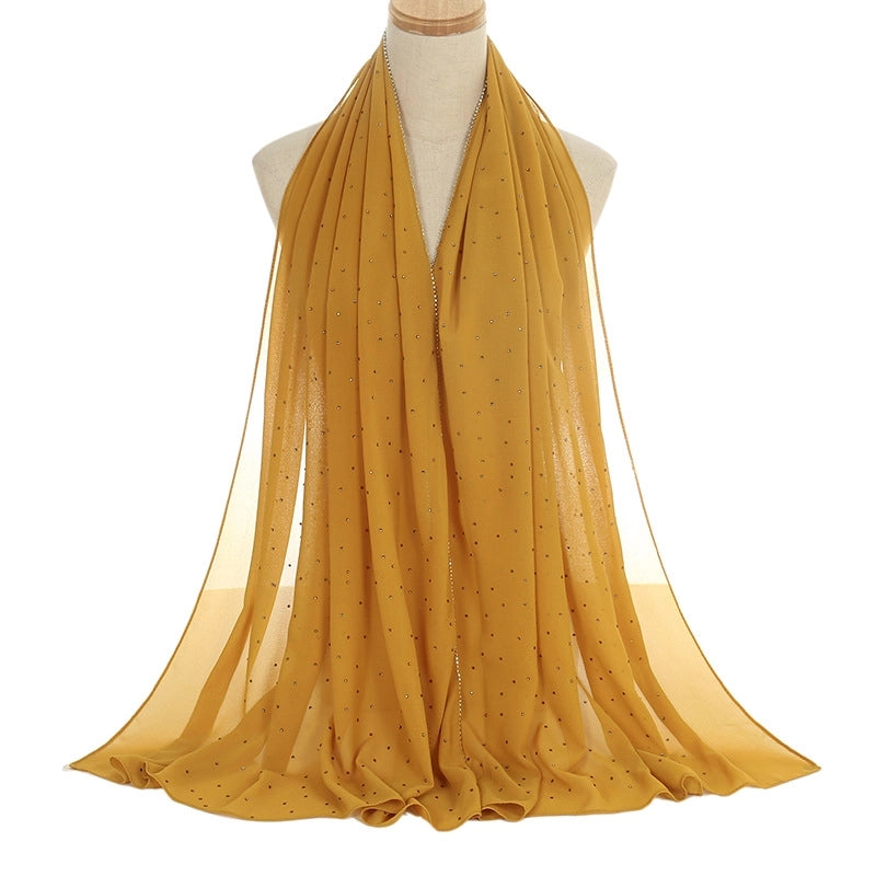 New Rhinestone Chain Pearl Chiffon Long Scarf Casual Diamond Headscarf Scarf Scarf Women's Scarf