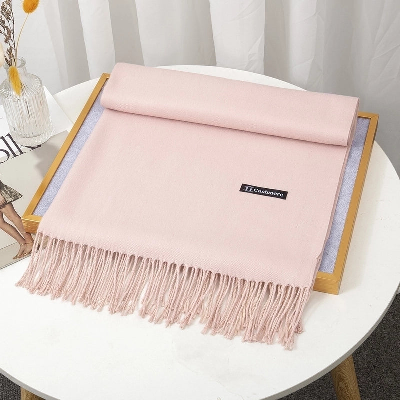 Women's Minimalist Solid Color Imitation Cashmere Tassel Scarf