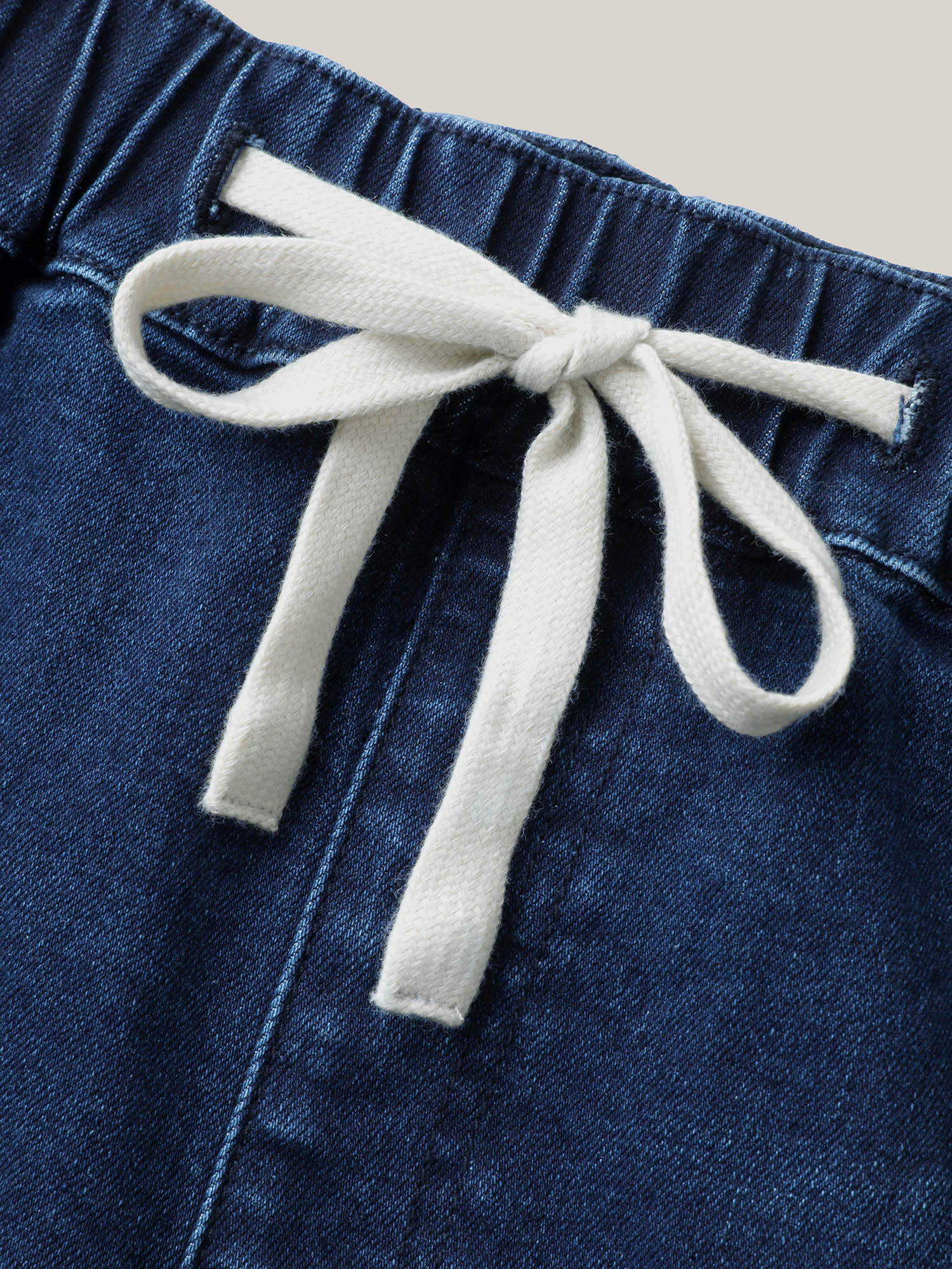 Stretchy Waist Tie Straight-Leg Denim Shorts