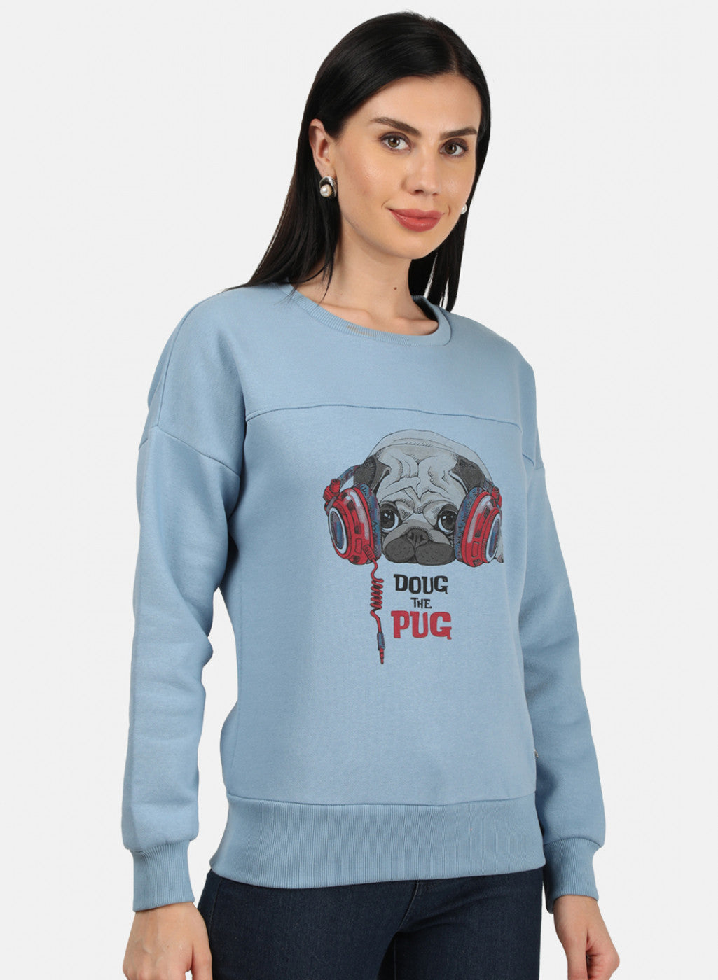 Women Blue Printed Sweatshirt