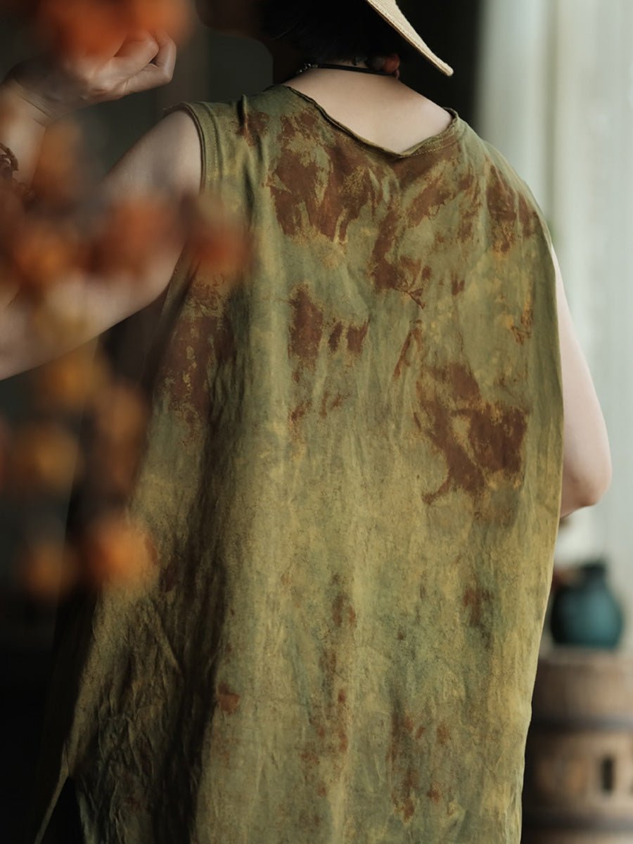 Women Summer Retro Tie-dye V-Neck Cotton Vest