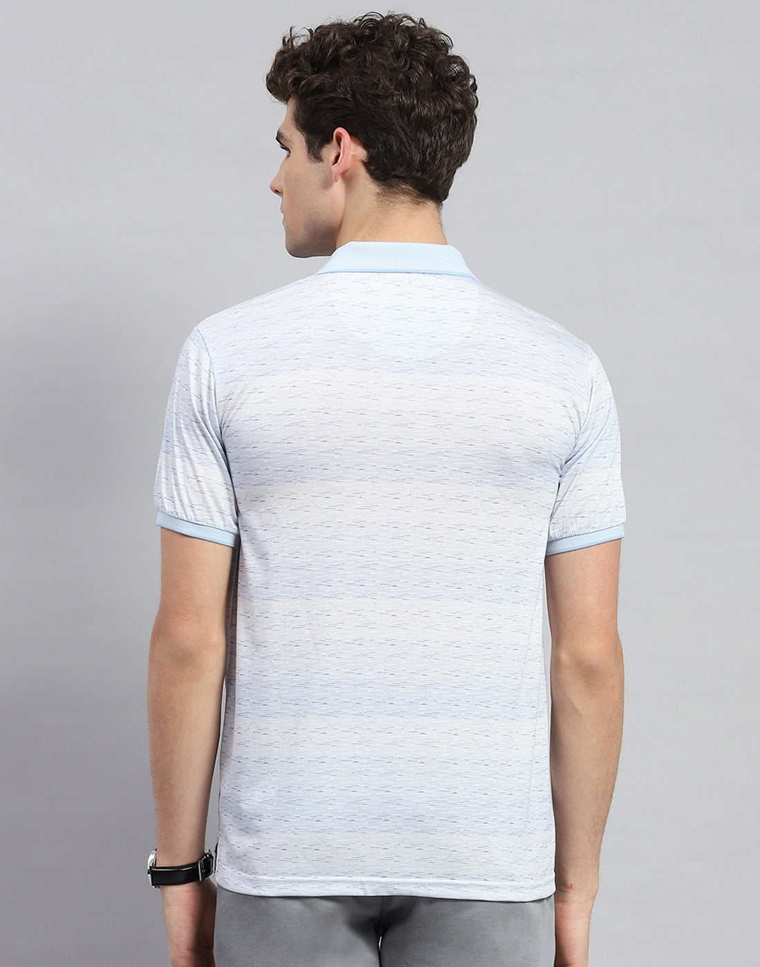 Men Sky Blue Printed Polo Collar Half Sleeve T-Shirt