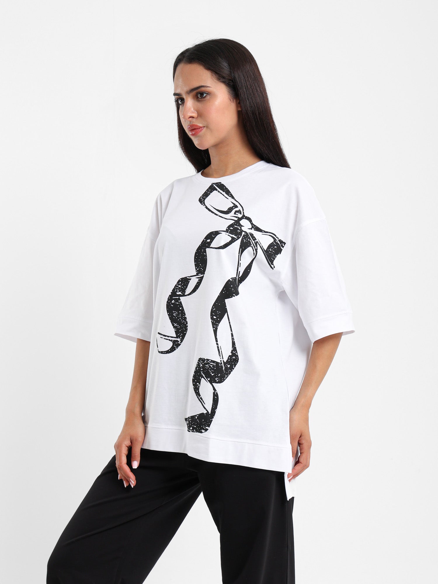 Printed Bow Half Sleeve Tee