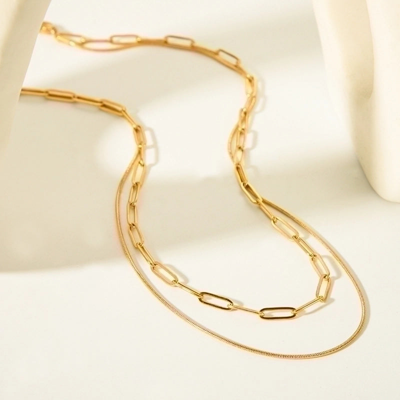 201 Stainless Steel 18K Gold Plated Modern Style Minimalist Streetwear Plating Solid Color Double Layer Necklaces