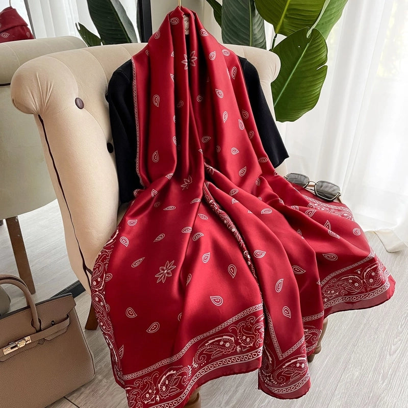 Elegant Large Scarf Dot Pattern Silk-like Scarf Women's Dual-use Air Conditioning Shawl Gauze Beach Towel Women