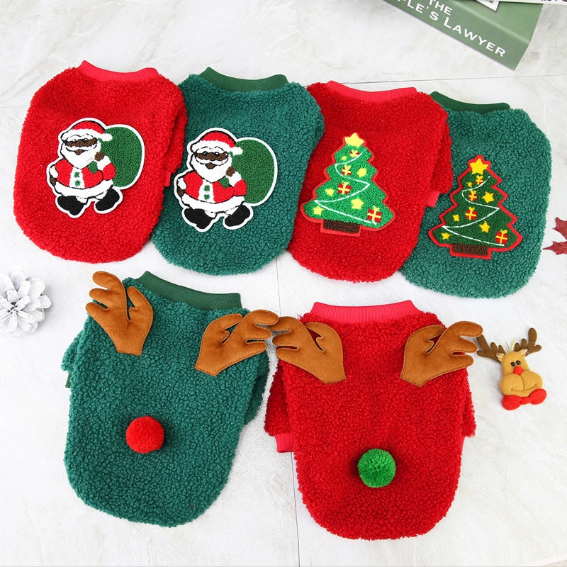 Casual Polar Fleece Christmas Christmas Tree Santa Claus Pet Clothing