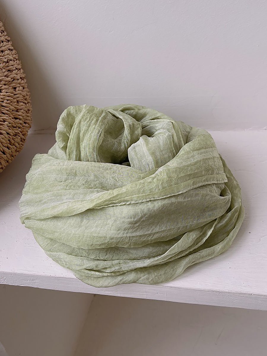 Women Vintage Shirred Pure Color Shawl Scarf