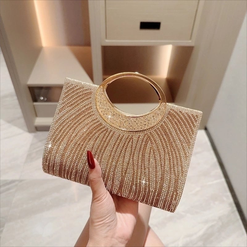 Gold Rhinestone Solid Color Square Evening Bags