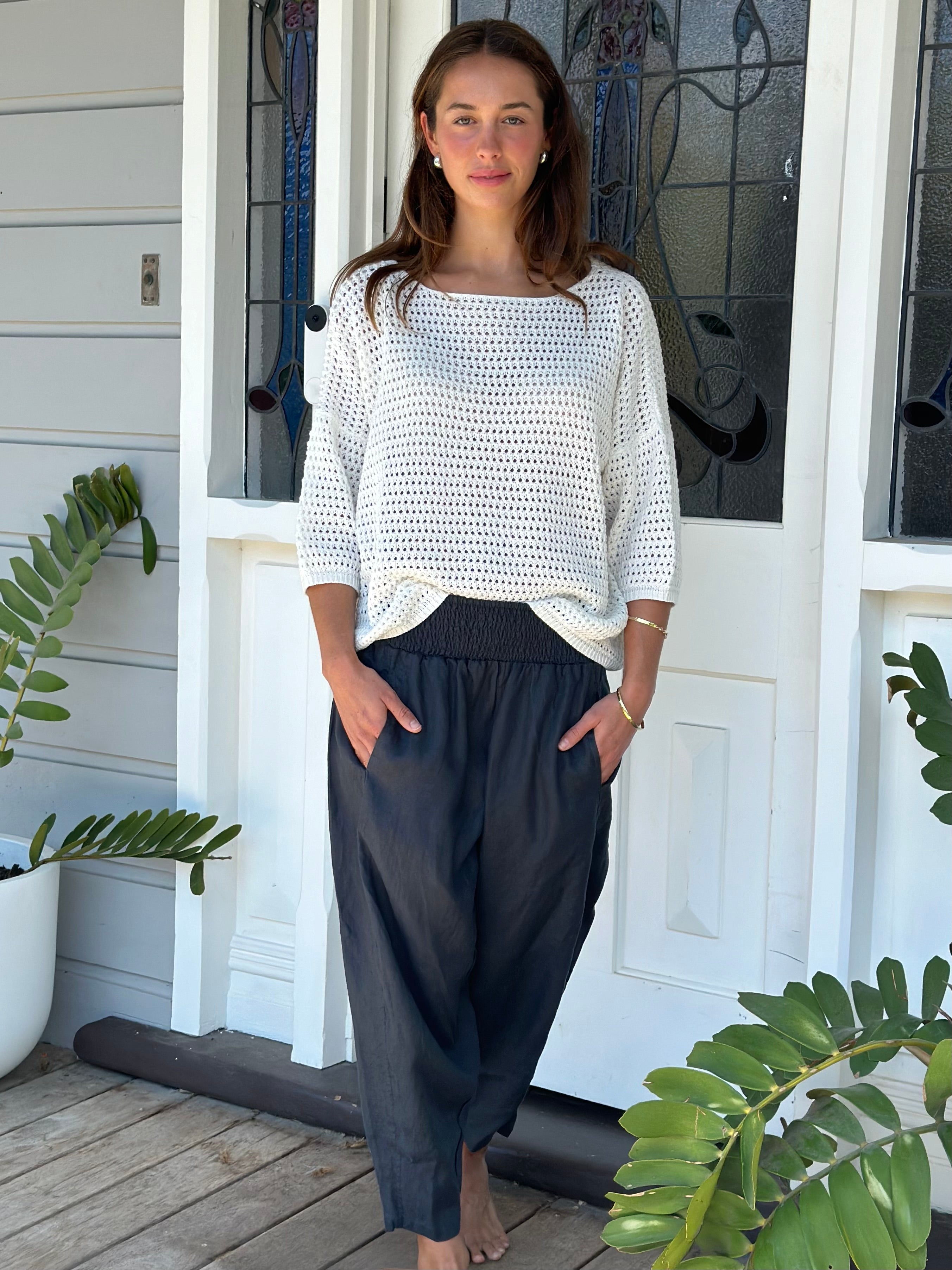 frankie pant -charcoal linen