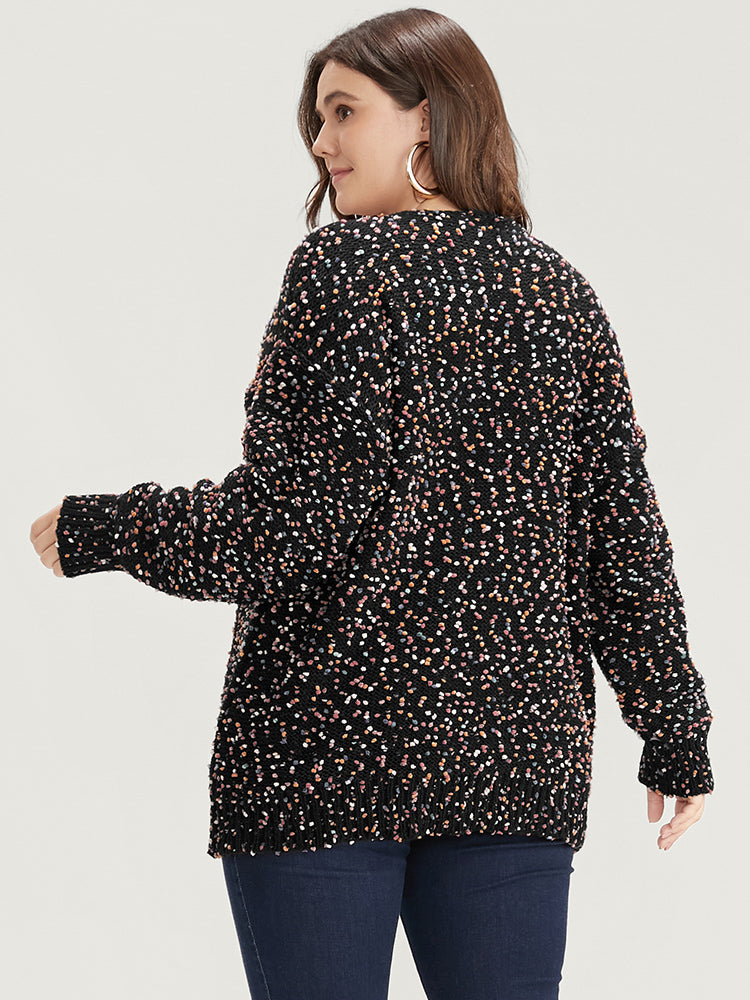 Color Ping Pong Yarns V Neck Popcorn Knit Top