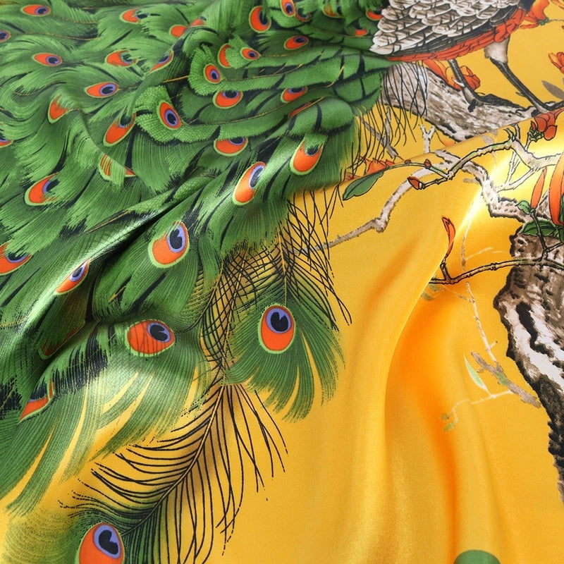 Women's Elegant Formal Peacock Flower Satin Silk Scarf