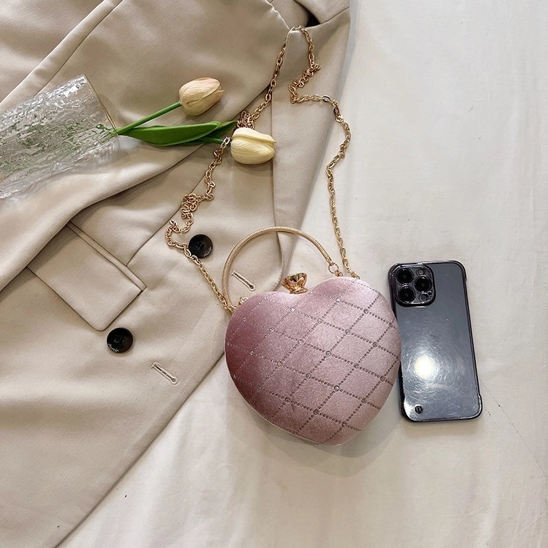 Black Red Green Pu Leather Lingge Heart-shaped Evening Bags