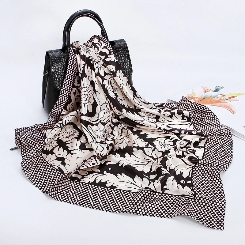 Women's Elegant Flower Satin Printing Silk Scarves