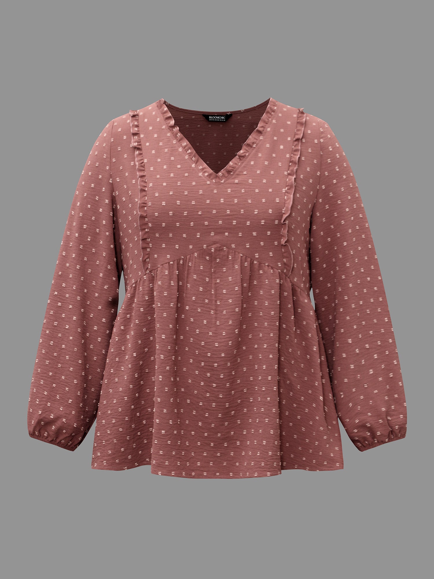 V Neck Ruffle Trim Elastic Cuffs Blouse