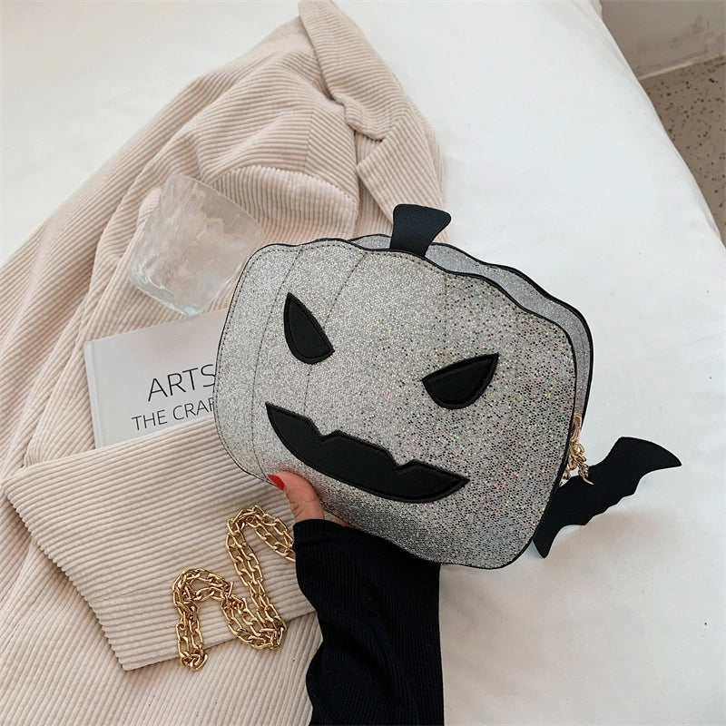 Halloween Women'S Medium PU Leather Pumpkin Streetwear Sequins Zipper Chain Bag