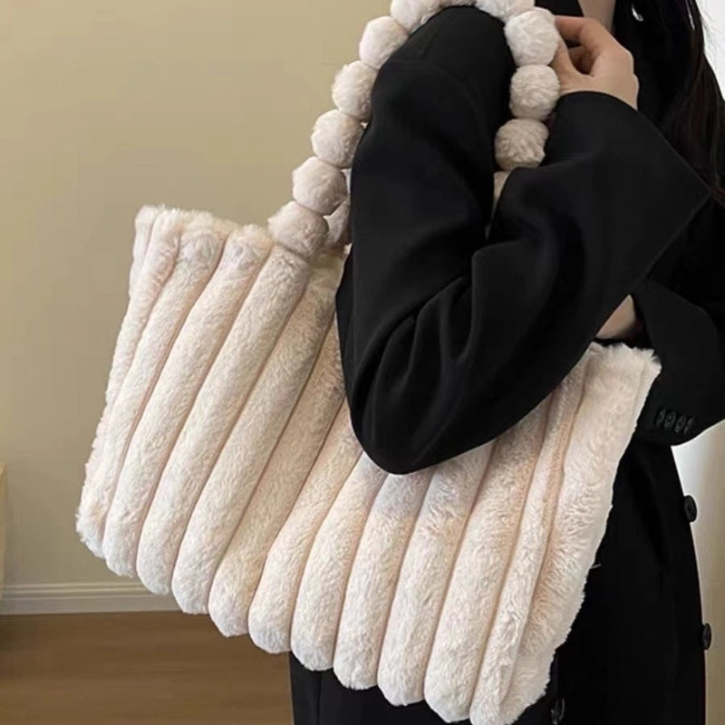 Autumn And Winter New Fashion Plush Shoulder Bag Personality Simple Corduroy Tote Bag Large Capacity Furry Handbag