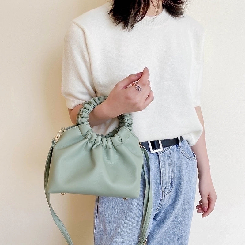 Women's Medium Pu Leather Solid Color Elegant Classic Style Bucket Open Shoulder Bag Handbag Crossbody Bag
