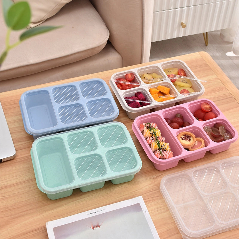 Wheat Straw Lunch Box Lunch Box Five-grid Lunch Box With Lid Snack Box Fresh-keeping Snack Dish Snack Snack Box