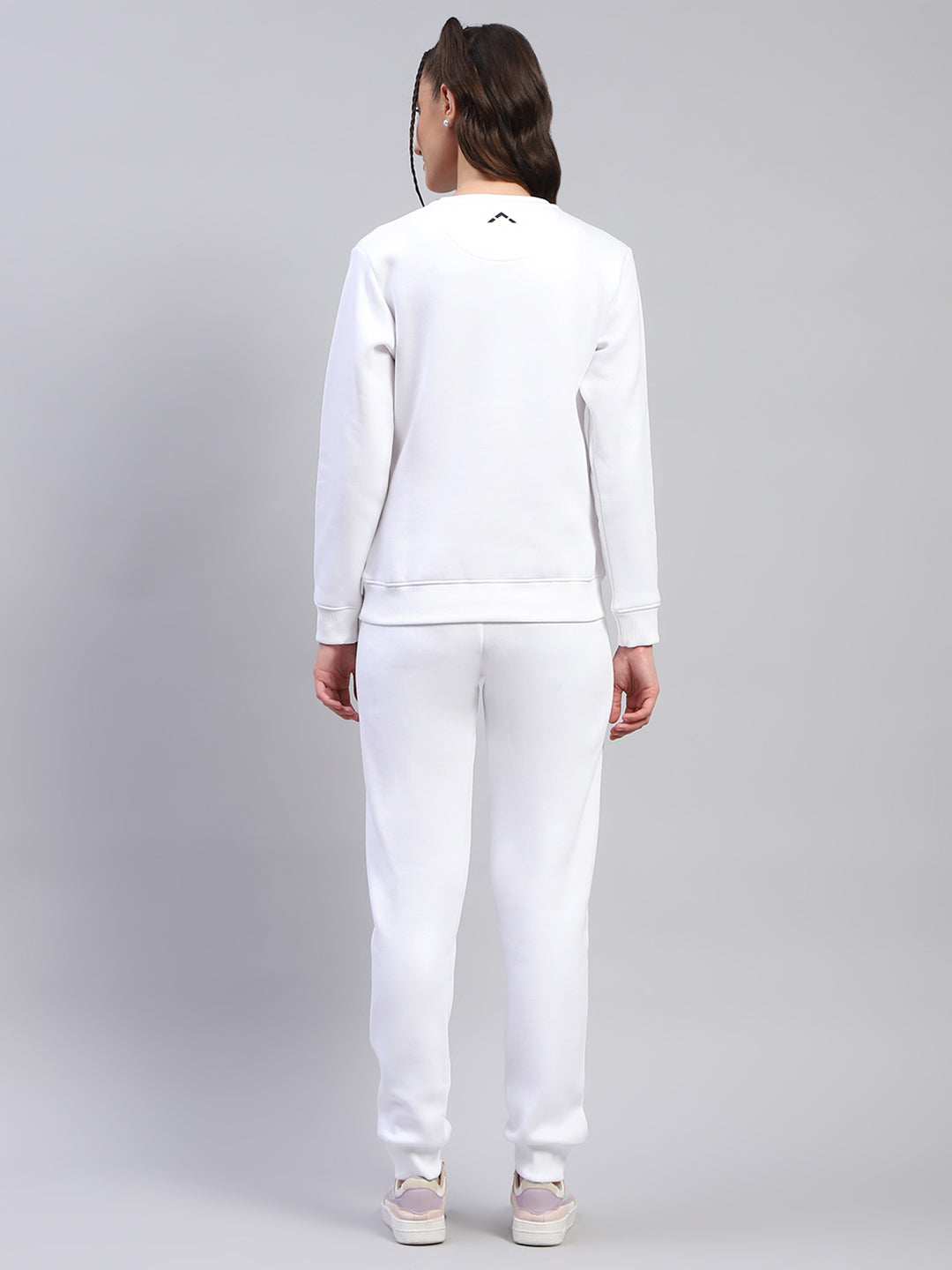 Women White Printed Round Neck Full Sleeve Tracksuit