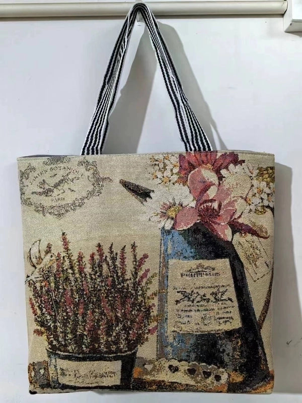 Women's Vintage Style Flower Canvas Shopping Bags