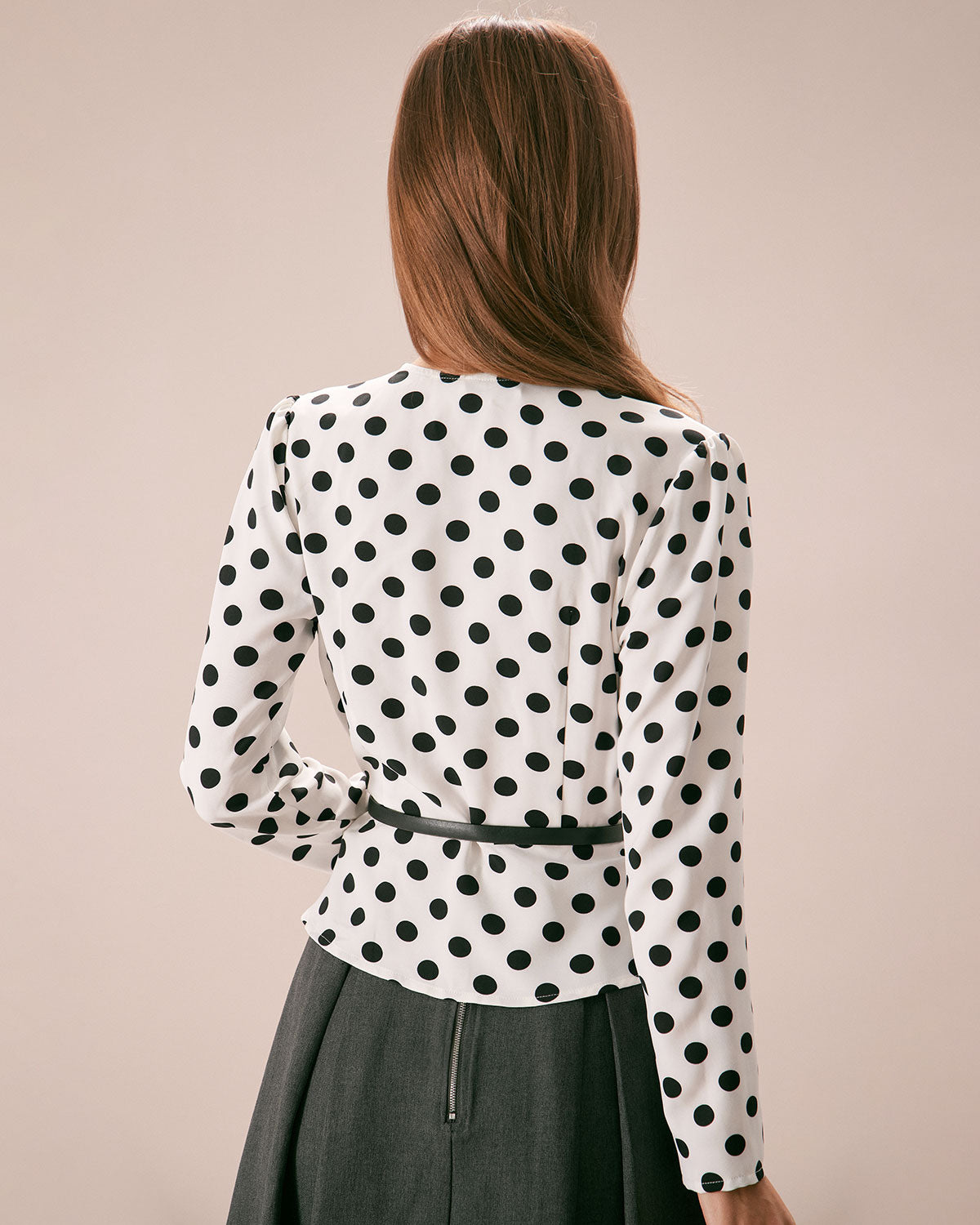 The White V Neck Button Polka Dot Blouse