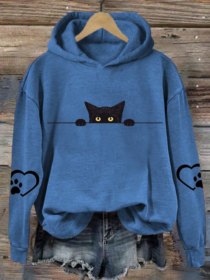 Women's Black Cat Paw Print Hoodie