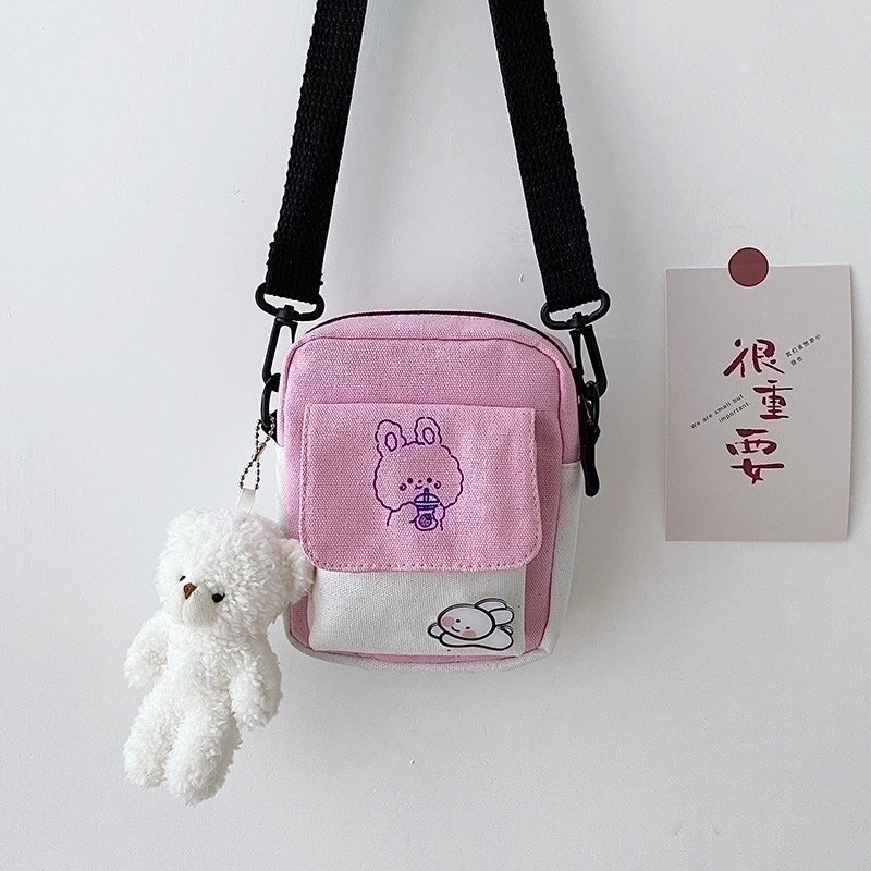 Women's Small Canvas Animal Color Block Basic Preppy Style Square Zipper Shoulder Bag Canvas Bag Crossbody Bag