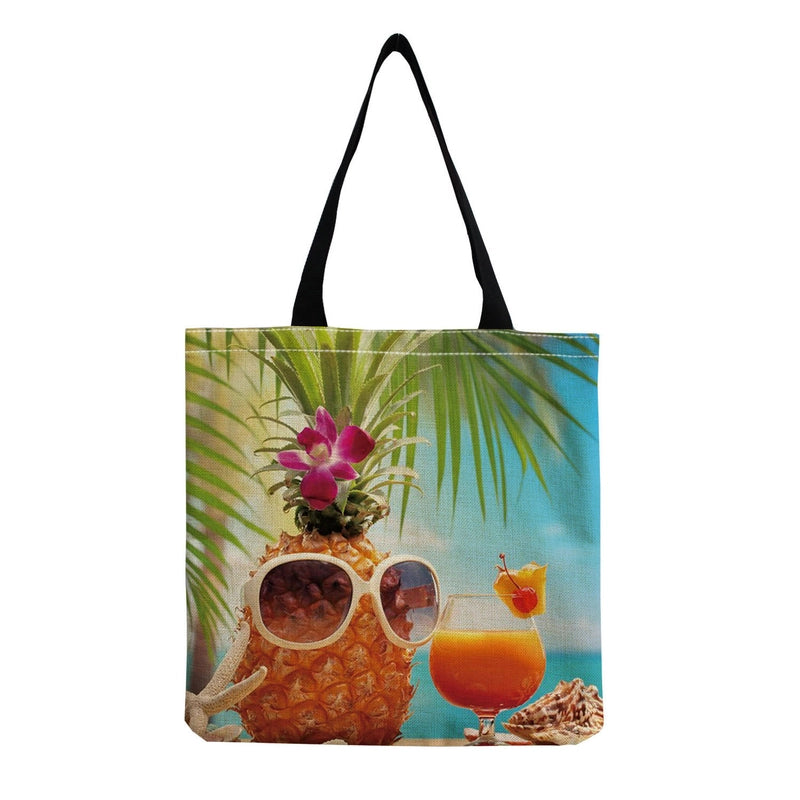 Women's Medium Linen Underwater World Beach Square Open Shopping Bags