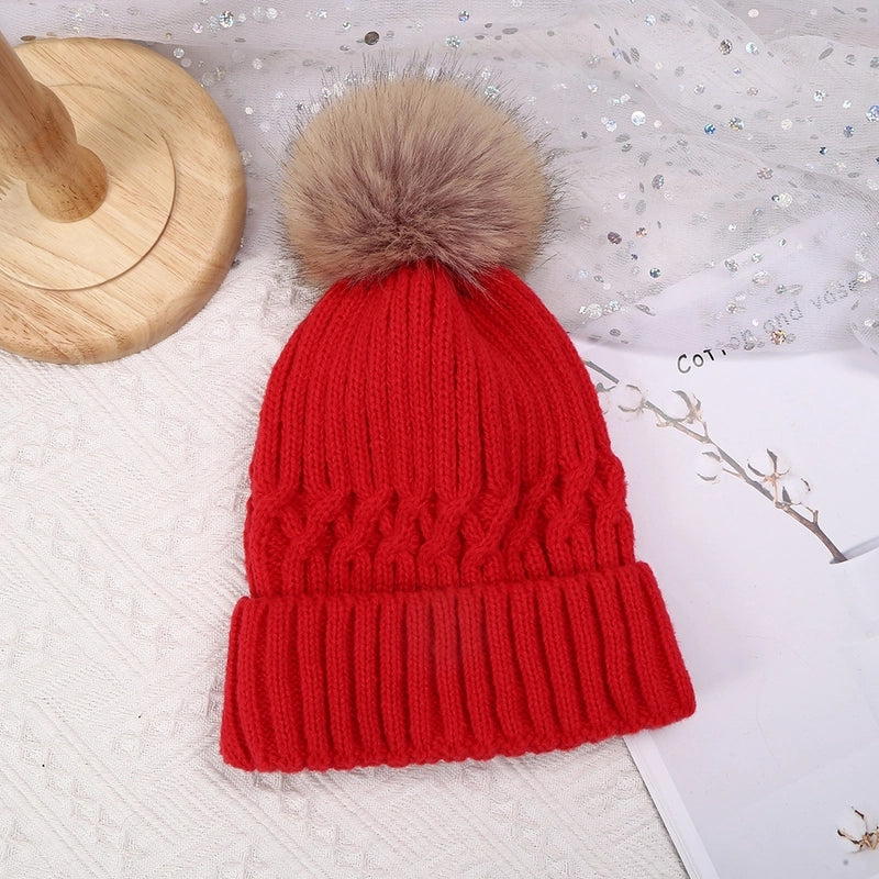 Women's Basic Minimalist Solid Color Pom Poms Eaveless Wool Cap