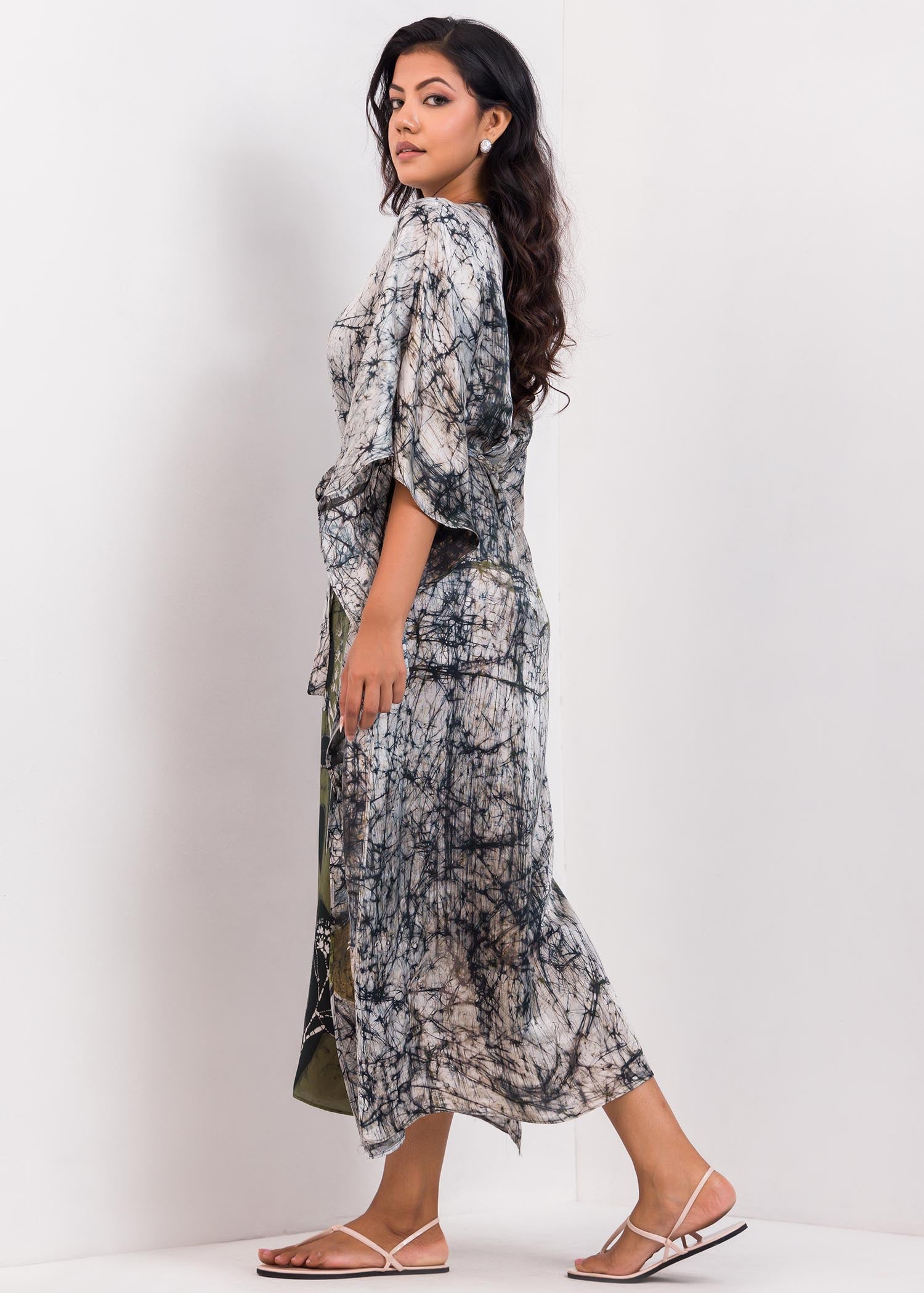 V-Neck Batik Kaftan Dress