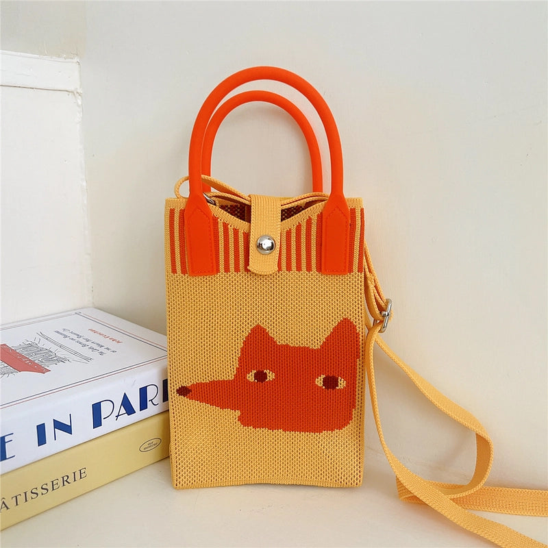 Women's Small Knit Cat Vintage Style Classic Style Bucket Buckle Handbag