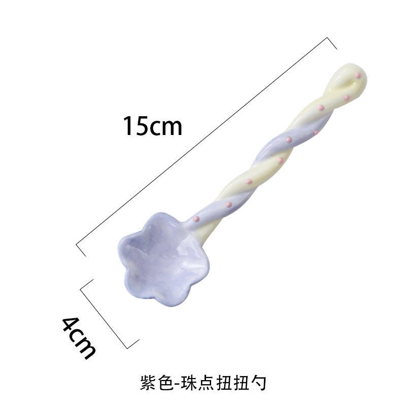Ceramic Long Handle Spoon Household Spoon High-looking Cute Style Mixing Spoon Coffee Spoon Girl Heart Spoon