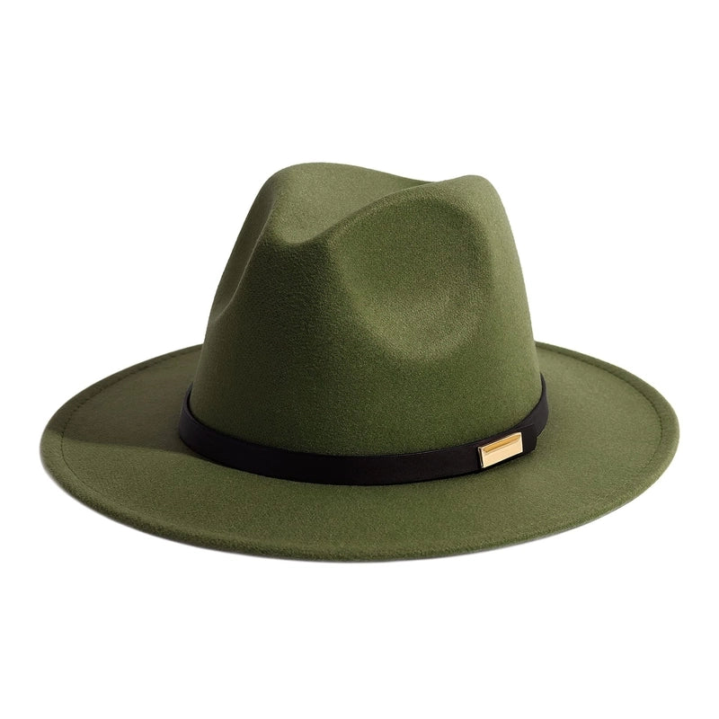 Style Vintage Solid Color Flat Rim Jazz Hat Men's British Belt Decorative Big Brim Top Hat Women