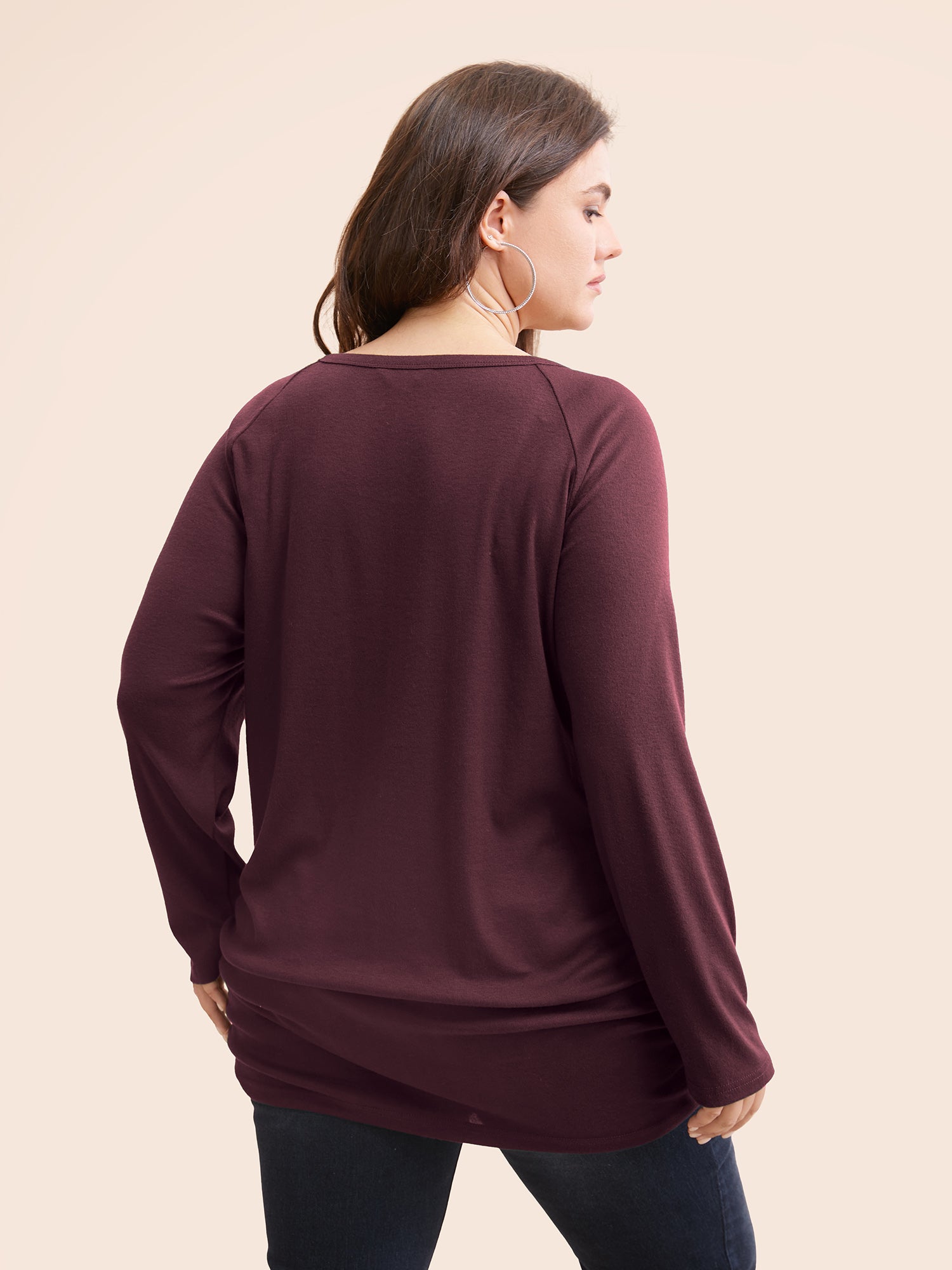 Plain Gathered Button Detail T-shirt