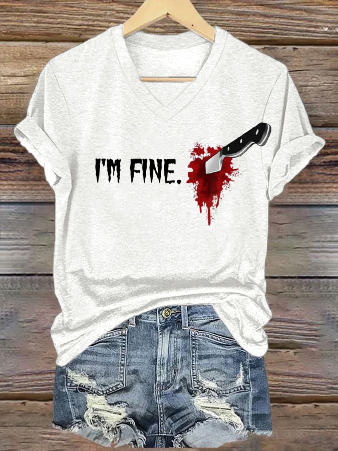 Women'S I'm Fine Print Casual T-Shirt