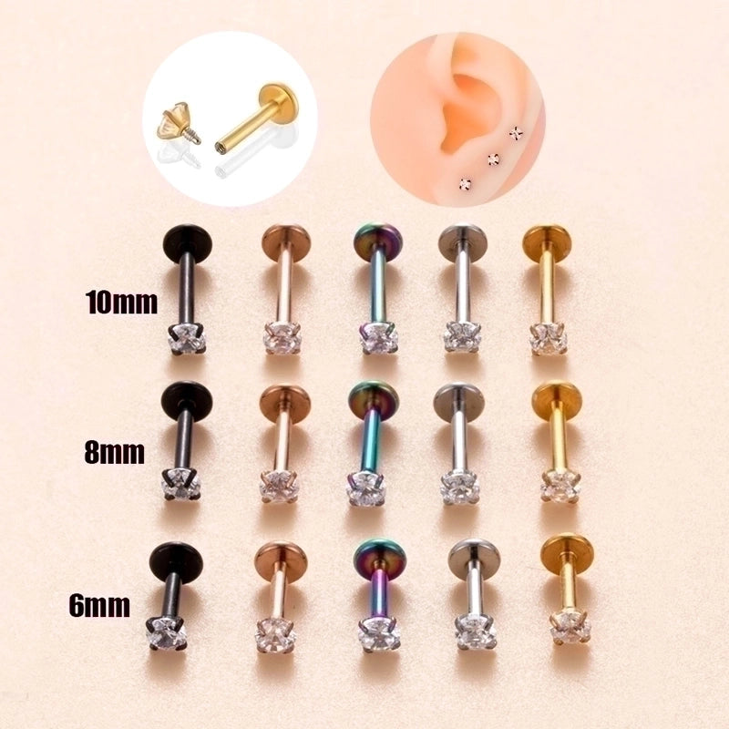 1 Piece Ear Cartilage Rings & Studs Minimalist Round 316L Stainless Steel  Plating Inlay Zircon