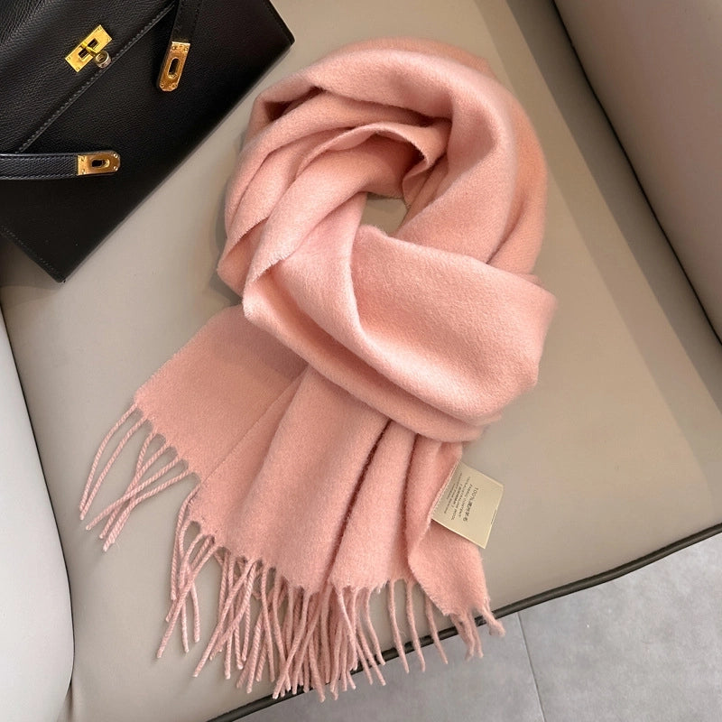 White Pure Wool Scarf Female Winter Student Warm Scarf New Versatile Tassel Narrow Scarf Couple