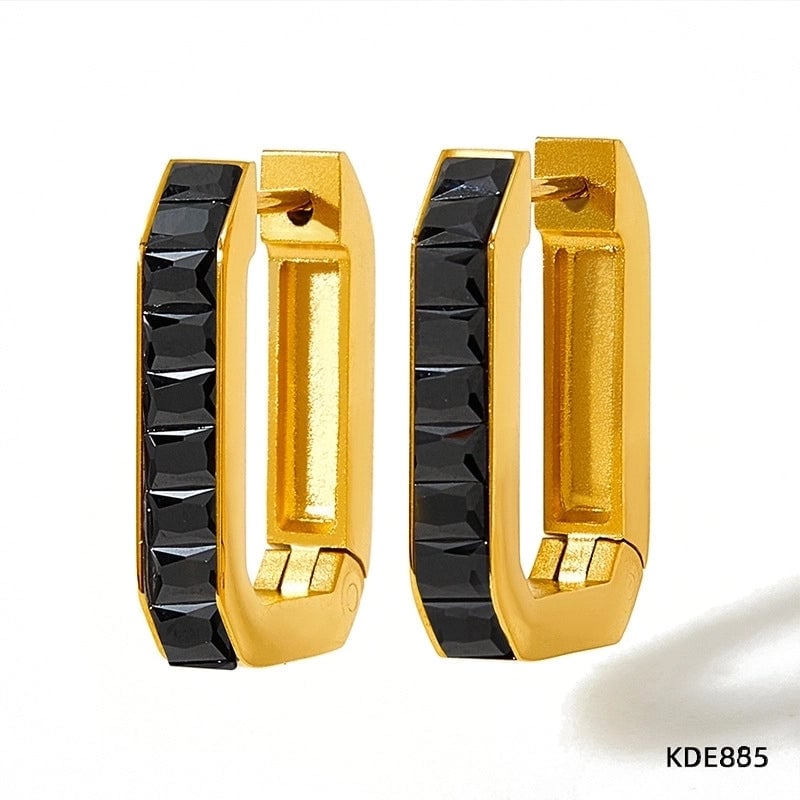 1 Pair Retro Rhombus Inlay 304 Stainless Steel Zircon 16K Gold Plated White Gold Plated Gold Plated Stainless Steel Earrings